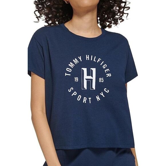 Tommy Hilfiger Womens Short Sleeve Printed Chest Graphic Navy Blue T-Shi… - Picture 3 of 5